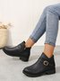 Bottes Rétro Plain Automne Quotidien Boucle Talon Bas Bout Fermé PU PU pour Femmes