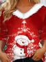 T-shirts Décontracté Printemps / Automne Bonhomme de Neige de Noël Polyester Noël Col Rond Régulier Trapèze Régulier pour Femmes