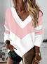 Sweat-shirts Décontracté Bloc de Couleur Printemps / Automne Polyester Col V Ample Manches Longues Régulier Élasticité moyenne pour Femmes