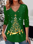 T-shirts Femmes Décontracté Printemps / Automne Sapin de Noël Naturel Ample Noël Mi-long Droit Élasticité moyenne