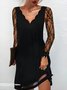 Robes Décontracté Plain Printemps / Automne Polyester Col V Quotidien Droit Maille Non pour Femmes