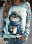 Sweat-shirts Femmes Décontracté Printemps / Automne Chat Polyester Naturel Quotidien Manches Longues Droit Régulier