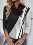 Chemises Bloc de Couleur Printemps / Automne Élégant Col croisé Quotidien Manches Longues Mi-long Régulier Élasticité moyenne pour Femmes
