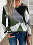 T-shirts Bloc de Couleur Décontracté Printemps / Automne Tricoté Micro-élasticité Quotidien Manches Longues Régulier Régulier pour Femmes