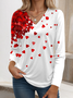 T-shirts Décontracté Printemps / Automne Coeur/cordé Ample Manches Longues Régulier le Jour de la Saint-Valentin Droit Élasticité moyenne pour Femmes