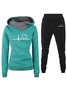 Deux Pièces Ensembles Femmes Décontracté Printemps / Automne Lettres de texte Sweat-shirt à Capuche Naturel Ample Manches Longues Top Avec Pantalons Droit