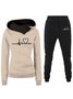 Deux Pièces Ensembles Femmes Décontracté Printemps / Automne Lettres de texte Sweat-shirt à Capuche Naturel Ample Manches Longues Top Avec Pantalons Droit