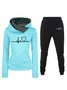 Deux Pièces Ensembles Femmes Décontracté Printemps / Automne Lettres de texte Sweat-shirt à Capuche Naturel Ample Manches Longues Top Avec Pantalons Droit