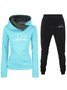 Deux Pièces Ensembles Femmes Décontracté Printemps / Automne Lettres de texte Sweat-shirt à Capuche Naturel Ample Manches Longues Top Avec Pantalons Droit