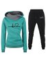Deux Pièces Ensembles Femmes Décontracté Printemps / Automne Lettres de texte Sweat-shirt à Capuche Naturel Ample Manches Longues Top Avec Pantalons Droit