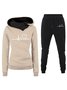 Deux Pièces Ensembles Femmes Décontracté Printemps / Automne Lettres de texte Sweat-shirt à Capuche Naturel Ample Manches Longues Top Avec Pantalons Droit