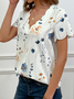 T-shirts Femmes Décontracté Floral Été Tricoté Col V Évidée de Fleurs Micro-élasticité Quotidien Droit