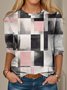 T-shirts Femmes Décontracté Printemps / Automne Multicolore Bloc Jersey Manches Longues Col Rond Droit Régulier Élasticité moyenne