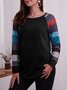 T-shirts Décontracté Printemps / Automne Bloc de Couleur Poids Moyen Micro-élasticité Jersey Adapté Col Rond Régulier pour Femmes