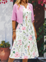 Deux Pièces Ensembles Femmes Floral Printemps / Automne Élégant Polyester Naturel Quotidien Manteau avec jupe Trapèze Élasticité moyenne