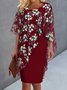 Robes Floral Été Élégant Tricoté Aucune élasticité Coupe Régulière Demi Manche Droit Régulier pour Femmes
