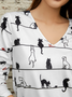 T-shirts Décontracté Printemps / Automne Chat Tricoté Col V Micro-élasticité Quotidien Ample Régulier pour Femmes
