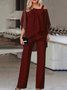 Deux Pièces Ensembles Femmes Décontracté Plain Été Aucune élasticité Ample Demi Manche Top Avec Pantalons Droit Régulier