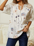 Chemises Floral Printemps / Automne en Lin en Lin Aucune élasticité Quotidien Manches 3/4 Droit Dentelle pour Femmes