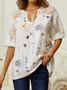 Chemises Floral Printemps / Automne en Lin en Lin Aucune élasticité Quotidien Manches 3/4 Droit Dentelle pour Femmes