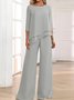 Deux Pièces Ensembles Femmes Décontracté Plain Printemps / Automne Polyester Naturel Micro-élasticité Manches trois quarts Droit Régulier