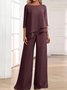 Deux Pièces Ensembles Femmes Décontracté Plain Printemps / Automne Polyester Naturel Micro-élasticité Manches trois quarts Droit Régulier