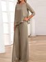 Deux Pièces Ensembles Femmes Décontracté Plain Printemps / Automne Polyester Naturel Micro-élasticité Manches trois quarts Droit Régulier