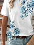 T-shirts Décontracté Floral Été Ample Manches Courtes Col Rond en Mélangé de Coton Régulier Élasticité moyenne pour Femmes
