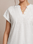 Chemises Plain Été Simple Col V Quotidien Ample Manches Courtes Droit Coton Et Lin pour Femmes