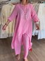 Deux Pièces Ensembles Femmes Décontracté Plain Printemps / Automne Polyester Quotidien Ample Manches trois quarts Top Avec Pantalons Droit