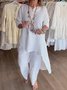 Deux Pièces Ensembles Femmes Décontracté Plain Printemps / Automne Polyester Quotidien Ample Manches trois quarts Top Avec Pantalons Droit