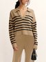 Deux Pièces Ensembles Rayé Décontracté Printemps / Automne Acrylique Naturel Top Avec Pantalons Droit Régulier Élasticité moyenne pour Femmes
