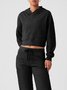 Deux Pièces Ensembles Femmes Décontracté Plain Printemps / Automne Naturel Micro-élasticité Pull-over Top Avec Pantalons Droit Régulier