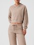Deux Pièces Ensembles Femmes Décontracté Plain Printemps / Automne Naturel Micro-élasticité Pull-over Top Avec Pantalons Droit Régulier