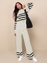 Deux Pièces Ensembles Femmes Rayé Décontracté Printemps / Automne Acrylique Naturel Quotidien Ample Top Avec Pantalons Élasticité moyenne