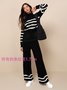 Deux Pièces Ensembles Femmes Rayé Décontracté Printemps / Automne Acrylique Naturel Quotidien Ample Top Avec Pantalons Élasticité moyenne