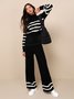 Deux Pièces Ensembles Femmes Rayé Décontracté Printemps / Automne Acrylique Naturel Quotidien Ample Top Avec Pantalons Élasticité moyenne