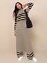 Deux Pièces Ensembles Femmes Rayé Décontracté Printemps / Automne Acrylique Naturel Quotidien Ample Top Avec Pantalons Élasticité moyenne