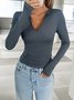 T-shirts Femmes Décontracté Plain Printemps / Automne Polyester Micro-élasticité Manches Longues Régulier Droit Régulier