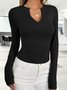 T-shirts Femmes Décontracté Plain Printemps / Automne Polyester Micro-élasticité Manches Longues Régulier Droit Régulier