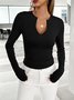 T-shirts Femmes Décontracté Plain Printemps / Automne Polyester Micro-élasticité Manches Longues Régulier Droit Régulier