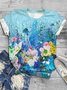 T-shirts Femmes Décontracté Floral Été Ample Jersey Régulier Droit Régulier Élasticité moyenne