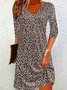Robes Femmes Décontracté Été Petites fleurs Col V Micro-élasticité Jersey Mi-longue Demi Manche Non