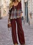 Deux Pièces Ensembles Femmes Décontracté Plaid Printemps / Automne Polyester Naturel Quotidien 1 jeu Top Avec Pantalons Droit