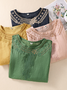 Chemisiers1 Décontracté Plain Été Brodé Quotidien Ample Coton Et Lin Manches Courtes Col de Chemise pour Femmes