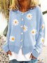 Cardigans Décontracté Floral Hiver Ample Manches Longues Laine/Tricot Mi-long Épaissi Droit pour Femmes