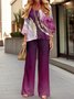 Deux Pièces Ensembles Femmes Abstrait Décontracté Printemps / Automne Naturel Quotidien Manches Longues Col Rond Top Avec Pantalons Droit