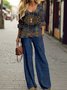 Deux Pièces Ensembles Femmes Abstrait Décontracté Printemps / Automne Naturel Quotidien Manches Longues Col Rond Top Avec Pantalons Droit