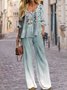 Deux Pièces Ensembles Femmes Abstrait Décontracté Printemps / Automne Naturel Quotidien Manches Longues Col Rond Top Avec Pantalons Droit