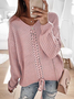 Pulls Décontracté Bloc de Couleur Printemps / Automne Col V Micro-élasticité Quotidien Ample Manches Longues Fil/fil de laine pour Femmes